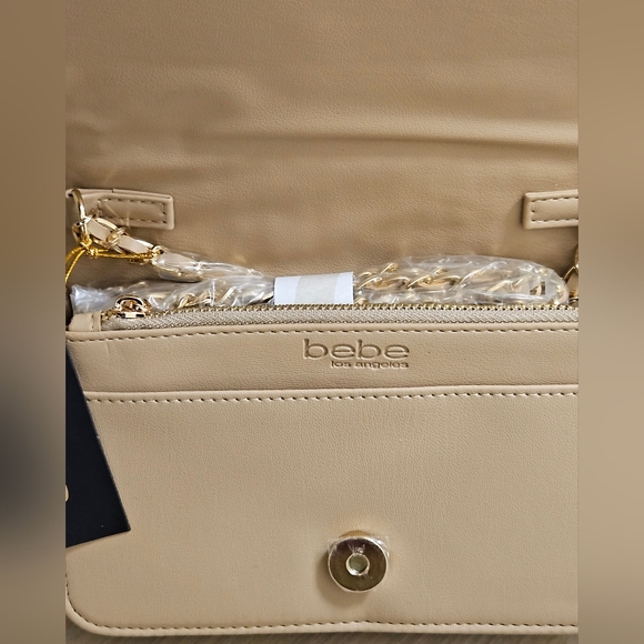 Bebe ALIAH Crossbody Bag Faux Leather Logo Leather Beige NWT - Picture 5 of 7